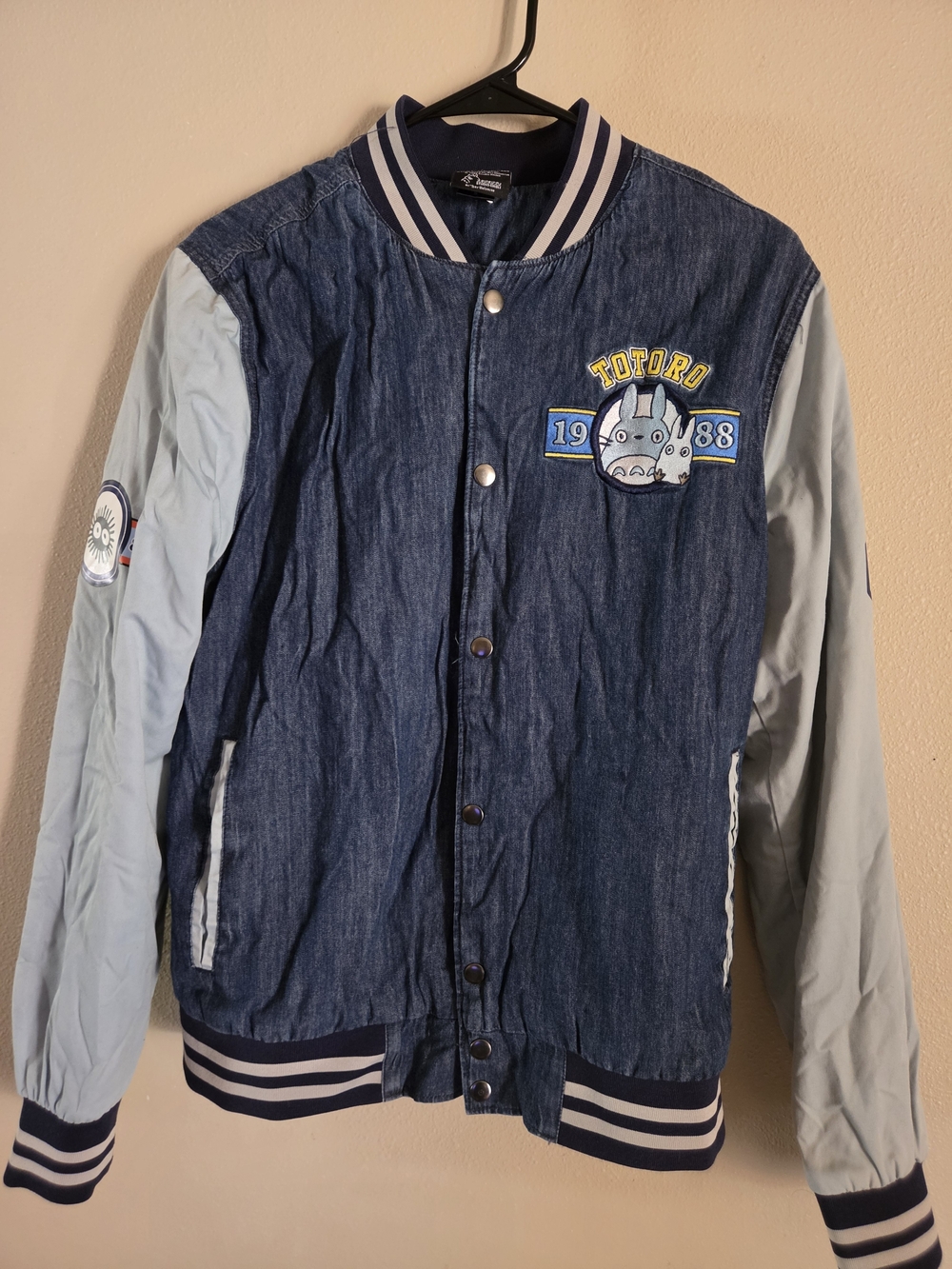 Denim Blue and Light Blue Totoro Varsity Bomber Jacket